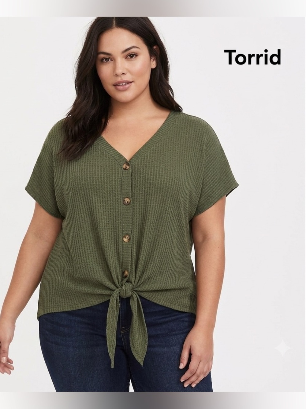 Torrid Waffle Button-Front Tie-Front Top 0